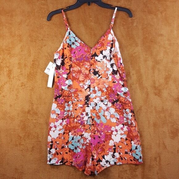 DESIGN LAB Womens Romper Small Pink Floral Sleeveless Tank Shorts Stretch Lined - Picture 3 of 11